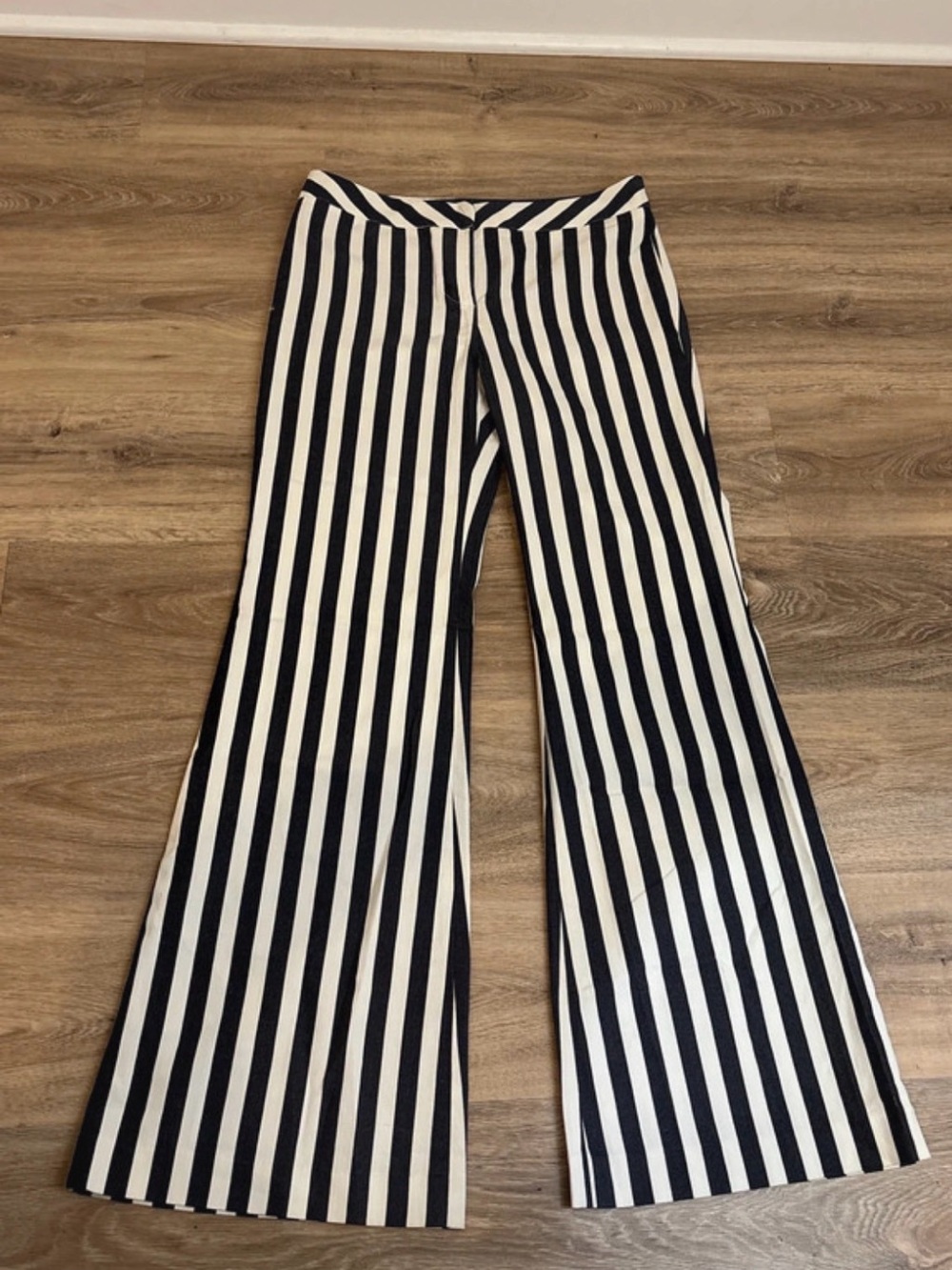 Black and White Vertical Stripe Wide-Leg Pants